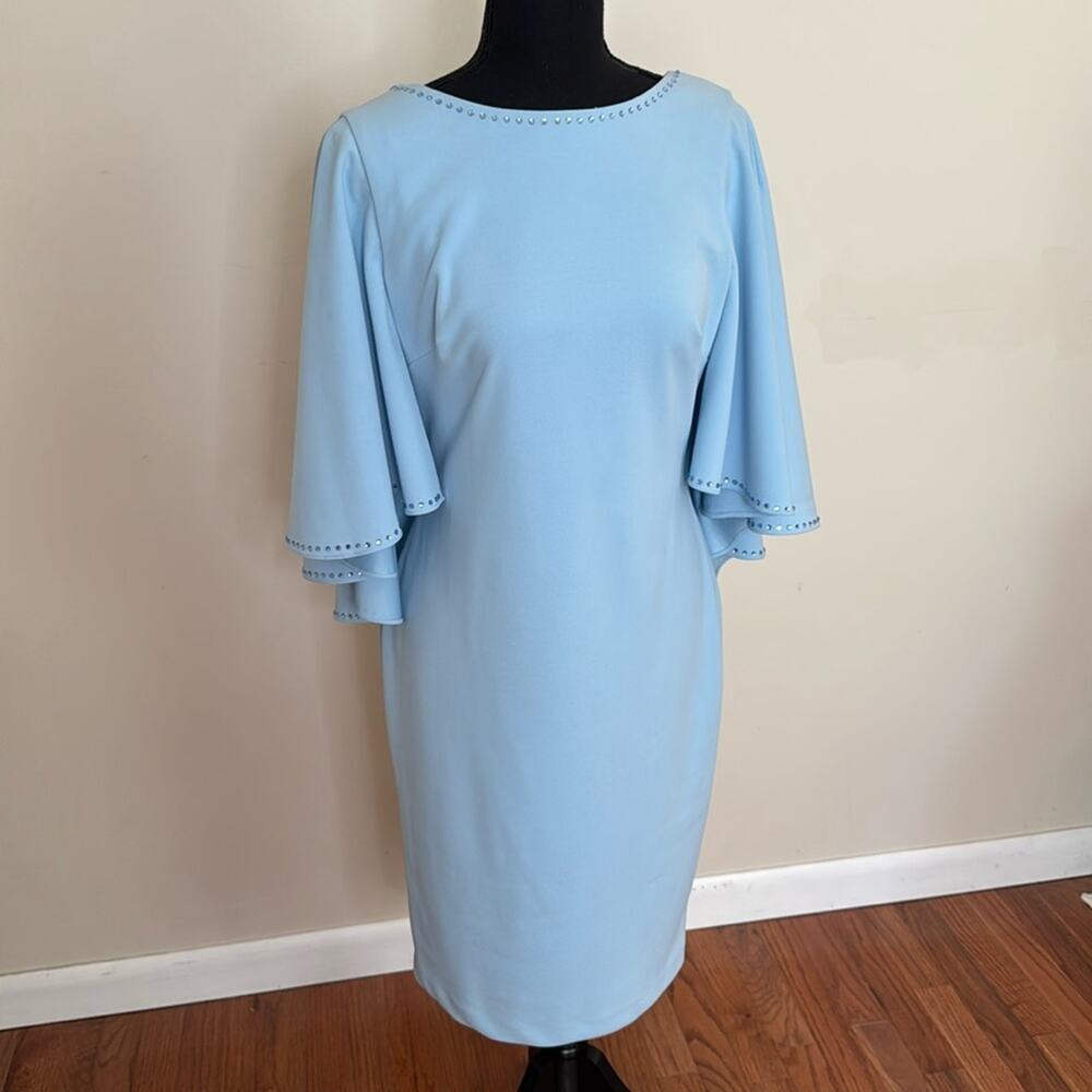 Calvin Klein Women's Cape Sheeth Flutter Sleeve Midi Dress Powder Blue Size 6 - Picture 7 of 11